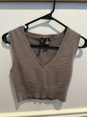 chic Taupe V-Neck Cropped Knit Tank